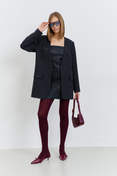 Серый демисезонный жакет из костюмной ткани с V-образным вырезом AG Green G542/4 серый - фото 5