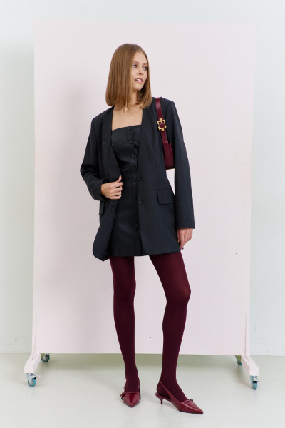 Платье из эко-кожи с вертикальными рельефами и поясом AG Green G542/1 черный - фото 7