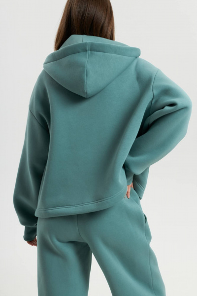 Костюм из фирменного футера с капюшоном бирюзовый стиль спорт Twok 300900 полынь - фото 4