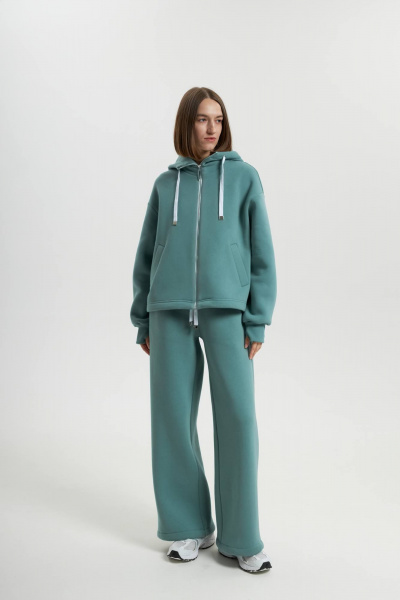 Костюм из фирменного футера с капюшоном бирюзовый стиль спорт Twok 300900 полынь - фото 1