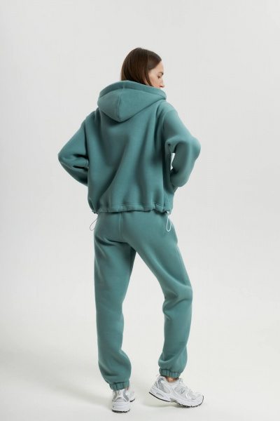 Костюм с бомбером и джоггерами из теплого футера бирюзовый Twok 300901 полынь - фото 7