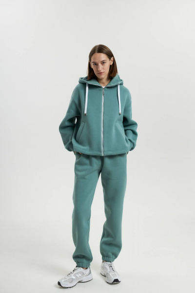 Костюм с бомбером и джоггерами из теплого футера бирюзовый Twok 300901 полынь - фото 6