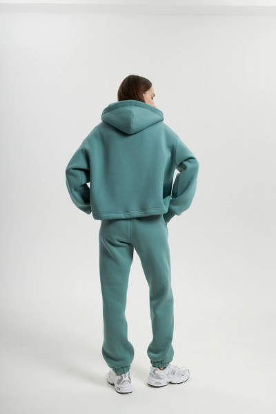 Костюм с бомбером и джоггерами из теплого футера бирюзовый Twok 300901 полынь - фото 4