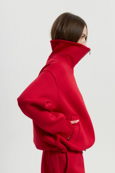 Элегантный спортивный костюм из футера с высоким воротником красный Twok 300902 красный - фото 7