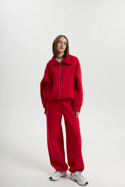 Элегантный спортивный костюм из футера с высоким воротником красный Twok 300902 красный - фото 5