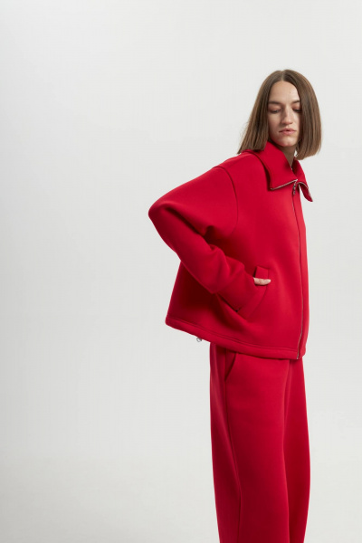 Элегантный спортивный костюм из футера с высоким воротником красный Twok 300902 красный - фото 4