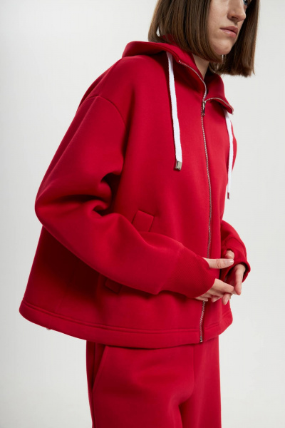 Костюм с капюшоном и брюками палаццо из качественного футера Twok 300912 красный - фото 6