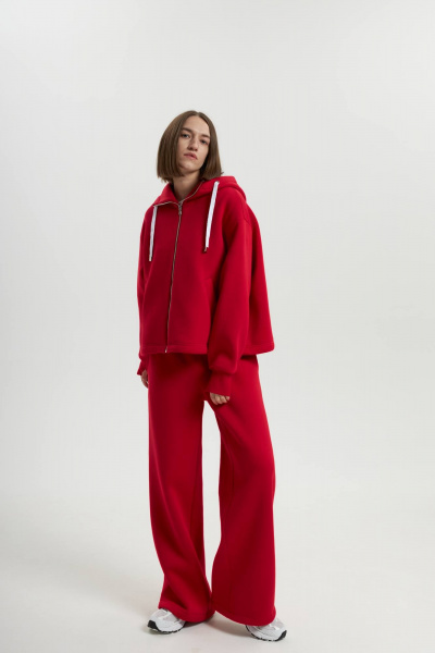 Костюм с капюшоном и брюками палаццо из качественного футера Twok 300912 красный - фото 5
