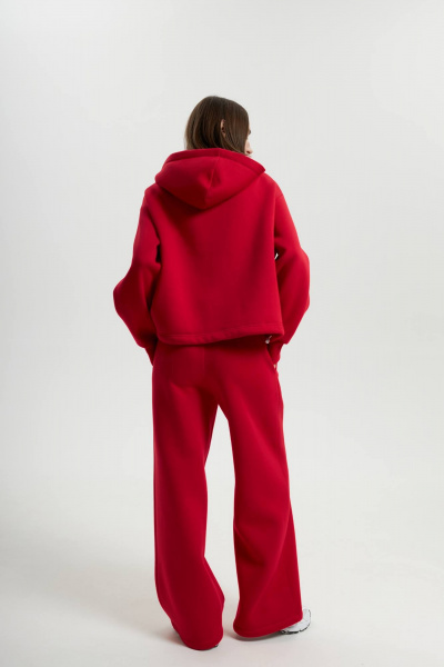 Костюм с капюшоном и брюками палаццо из качественного футера Twok 300912 красный - фото 3