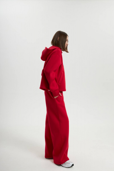 Костюм с капюшоном и брюками палаццо из качественного футера Twok 300912 красный - фото 2