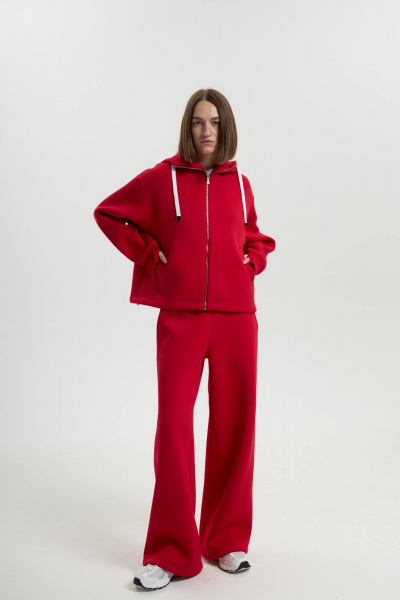 Костюм с капюшоном и брюками палаццо из качественного футера Twok 300912 красный - фото 1