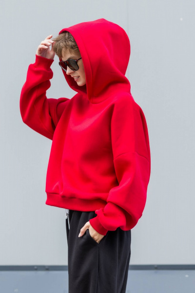 Худи с капюшоном и брюки на манжете из премиального футера Twok 300922 красный - фото 2