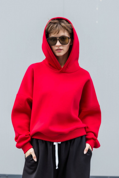 Худи с капюшоном и брюки на манжете из премиального футера Twok 300922 красный - фото 1