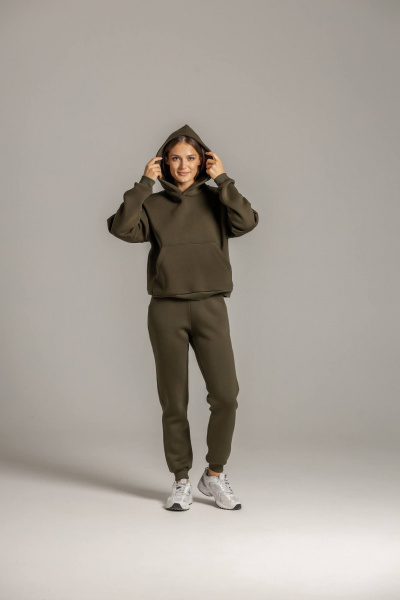 Костюм брюки на манжете и худи с капюшоном из премиального футера Twok 300923 хаки - фото 5