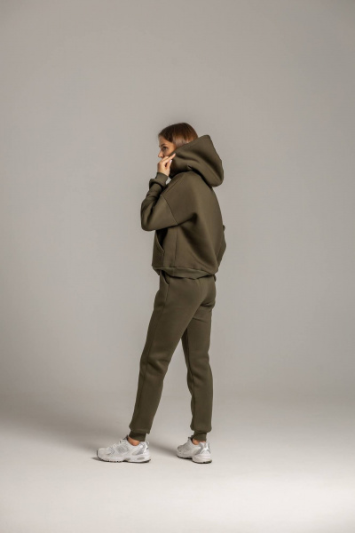 Костюм брюки на манжете и худи с капюшоном из премиального футера Twok 300923 хаки - фото 4