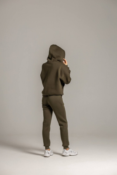 Костюм брюки на манжете и худи с капюшоном из премиального футера Twok 300923 хаки - фото 3