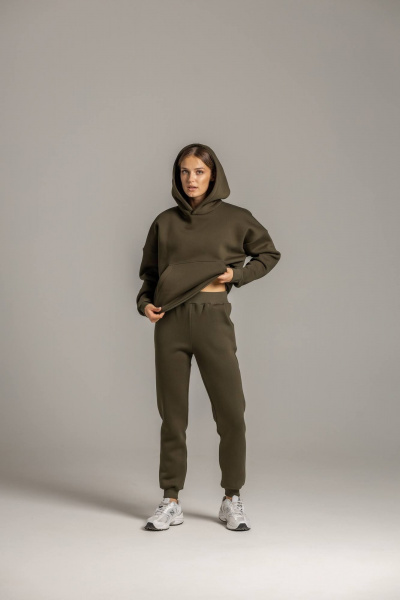 Костюм брюки на манжете и худи с капюшоном из премиального футера Twok 300923 хаки - фото 1