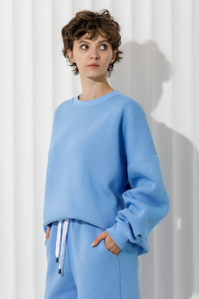 Брюки палаццо и свитшот с фиксатором из премиального футера Twok 300936 голубой - фото 7