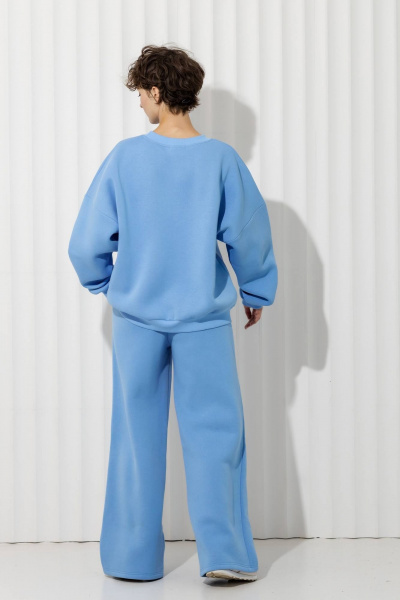 Брюки палаццо и свитшот с фиксатором из премиального футера Twok 300936 голубой - фото 6