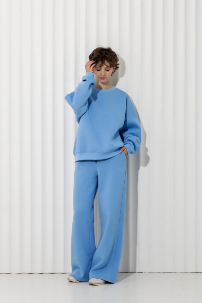 Брюки палаццо и свитшот с фиксатором из премиального футера Twok 300936 голубой - фото 5