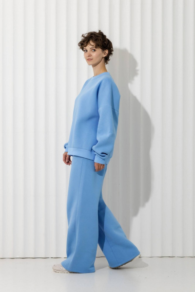 Брюки палаццо и свитшот с фиксатором из премиального футера Twok 300936 голубой - фото 3