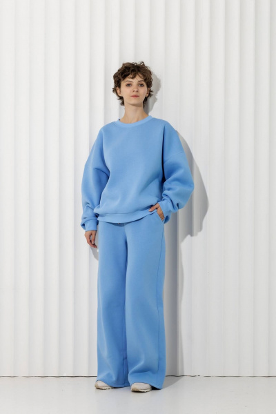 Брюки палаццо и свитшот с фиксатором из премиального футера Twok 300936 голубой - фото 2