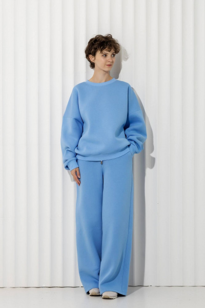 Брюки палаццо и свитшот с фиксатором из премиального футера Twok 300936 голубой - фото 1