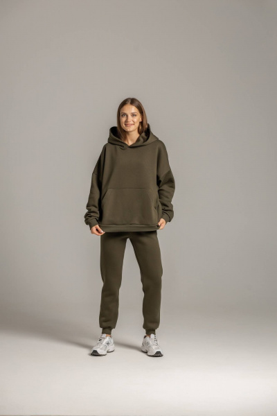 Худи с карманом кенгуру и брюки из премиального футера с начесом Twok 300993 хаки - фото 5