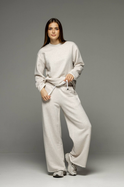 Брюки и лонгслив из мягкого плюшевого футера с лампасами Twok 400804 белый меланж - фото 2