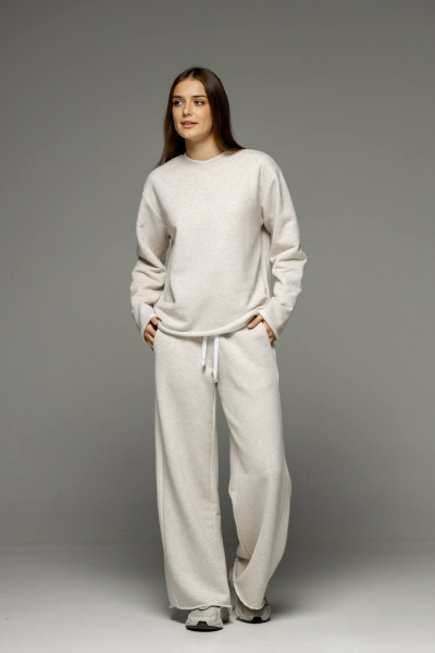 Брюки и лонгслив из мягкого плюшевого футера с лампасами Twok 400804 белый меланж - фото 1