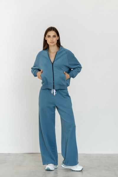 Комплект из футера с велюром: брюки и джемпер для повседневного стиля Twok 400807 деним - фото 2