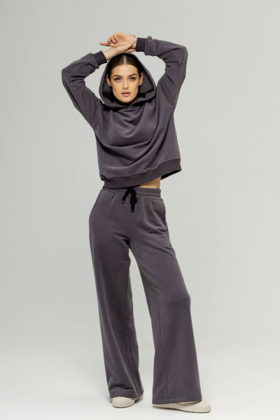 Серый костюм из футера с велюром, свитшот и брюки на манжете Twok 400816 графит - фото 9