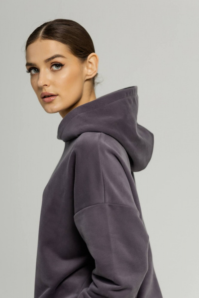 Серый костюм из футера с велюром, свитшот и брюки на манжете Twok 400816 графит - фото 7