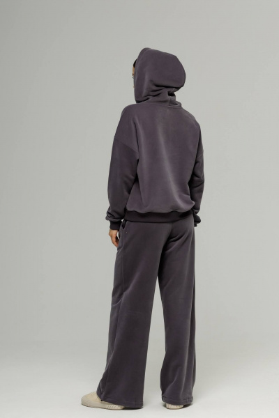 Серый костюм из футера с велюром, свитшот и брюки на манжете Twok 400816 графит - фото 5