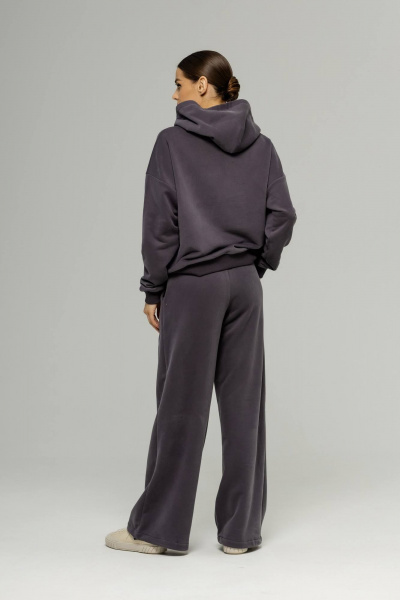 Серый костюм из футера с велюром, свитшот и брюки на манжете Twok 400816 графит - фото 4