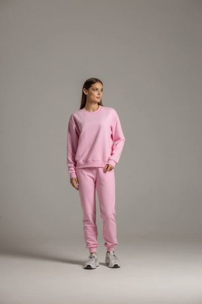 Розовый спортивный костюм из футера с велюром: свитшот и брюки на манжете Twok 400835 сакура - фото 2