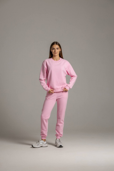 Розовый спортивный костюм из футера с велюром: свитшот и брюки на манжете Twok 400835 сакура - фото 1