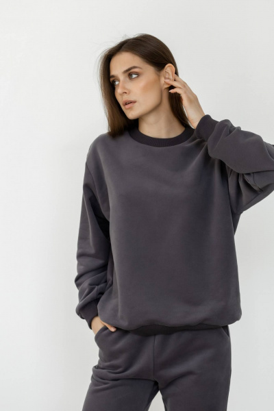 Комплект из футера с велюром: свитшот и джоггеры для активного образа Twok 400836 графит - фото 6