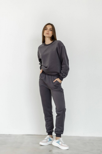 Комплект из футера с велюром: свитшот и джоггеры для активного образа Twok 400836 графит - фото 2