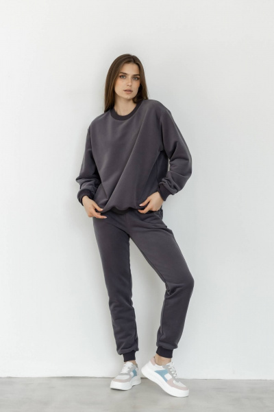 Комплект из футера с велюром: свитшот и джоггеры для активного образа Twok 400836 графит - фото 1