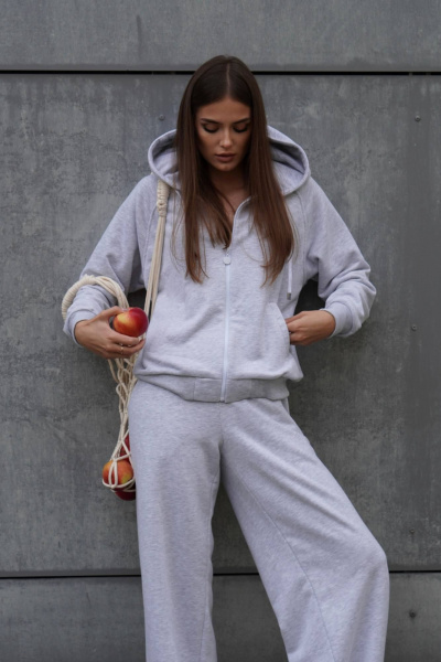 Костюм из футера с велюром бомбер и брюки палаццо Twok 400921 белый меланж - фото 5