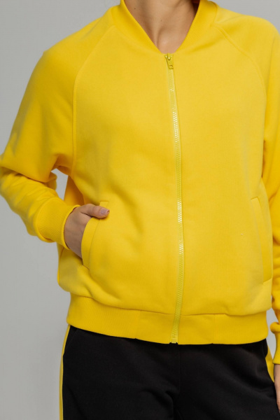 Двухцветный костюм из футера с бомбером и брюками палаццо Twok 500803 желтый/черный - фото 8