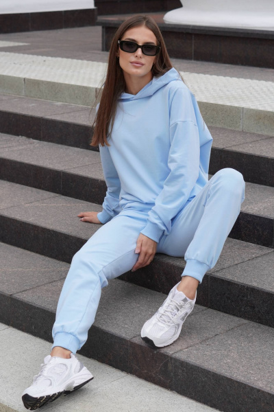 Голубой спорт-комплект из футера с худи и брюками Twok 500806 небесно-голубой - фото 1