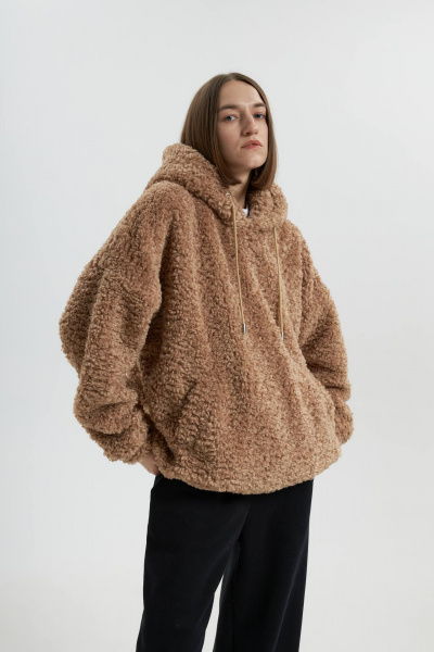 Бежевый бомбер из мохнатого трикотажа и брюки палаццо Twok 880008 бежевый - фото 1