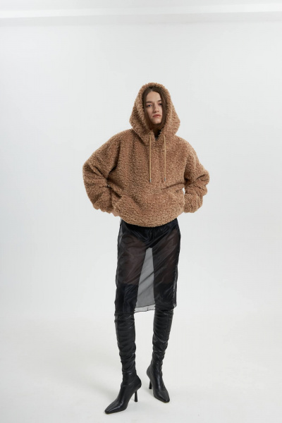 Бежевый бомбер из мохнатого трикотажа и брюки палаццо Twok 880008 бежевый - фото 5