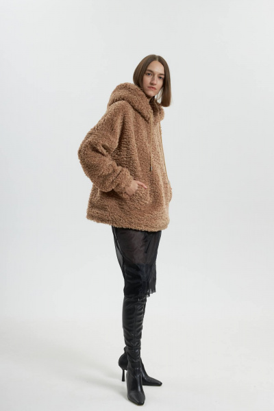 Бежевый бомбер из мохнатого трикотажа и брюки палаццо Twok 880008 бежевый - фото 3