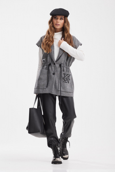 Жилет прямого силуэта с кулисой и декоративной вышивкой Vesnaletto 4022 - фото 4