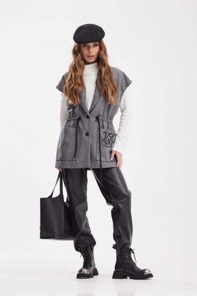 Жилет прямого силуэта с кулисой и декоративной вышивкой Vesnaletto 4022 - фото 3