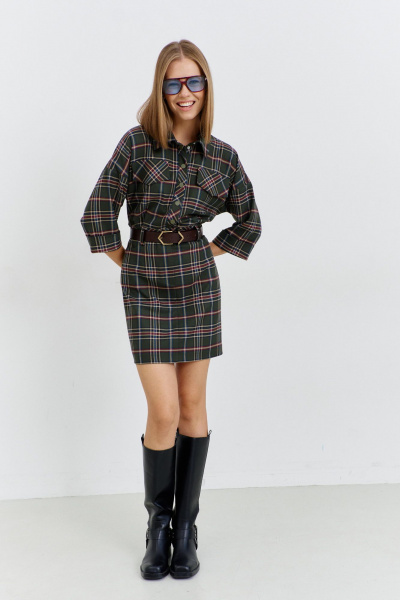 Платье из плательной ткани с отрезным поясом и карманами AG Green G540/1 зеленый - фото 8