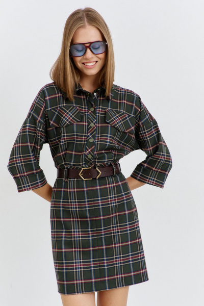 Платье из плательной ткани с отрезным поясом и карманами AG Green G540/1 зеленый - фото 2